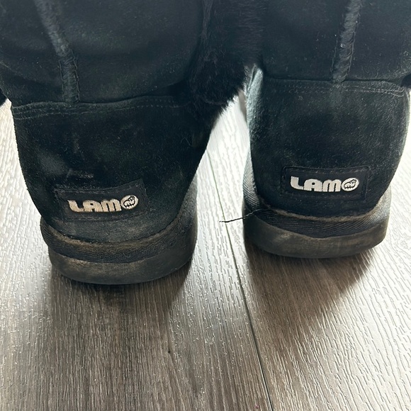 Lamo Cow Suede Boots Women's Black Fur-Lined Boots - Picture 4 of 14